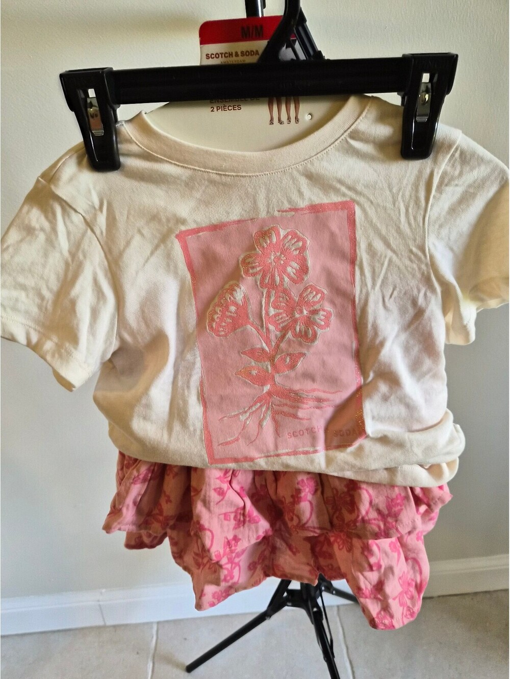 Scotch & Soda Girls 2-Piece Set Tee and Pink Ruffled Skirt, Size M 0144